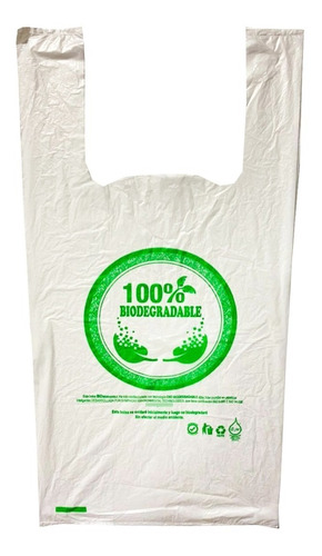 Bolsa Biodegradable 100%, Tipo Camiseta 35x40cm (100 Unids)