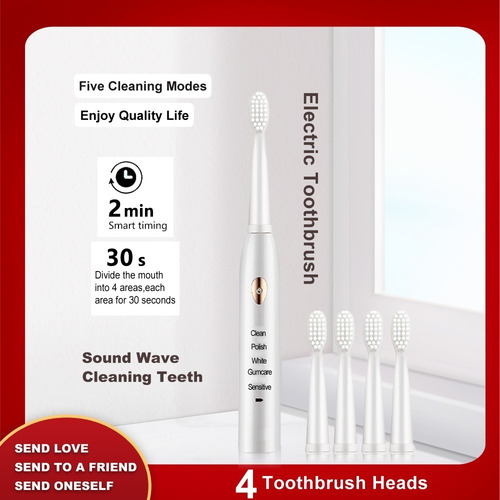 Imagen 2 de 3 de Cepillo Dental Eléctrico Recargable E Incluye 4 Cepillos