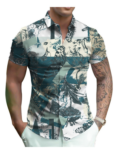 Camisa Casual De Manga Corta 3d Slim Fit For Hombre