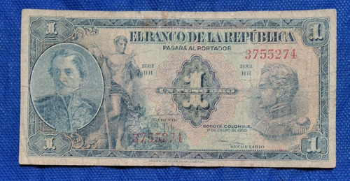 Billete De 1 Peso Año 1950, 7 Digitos Estado 5, # 5274