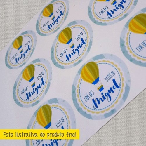 100 Adesivo Redondo Personalizado 48mm Chá Bebê Balãozinho 1