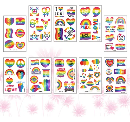 Pegatinas De Tatuaje De Bandera Gay, 10 Unidades
