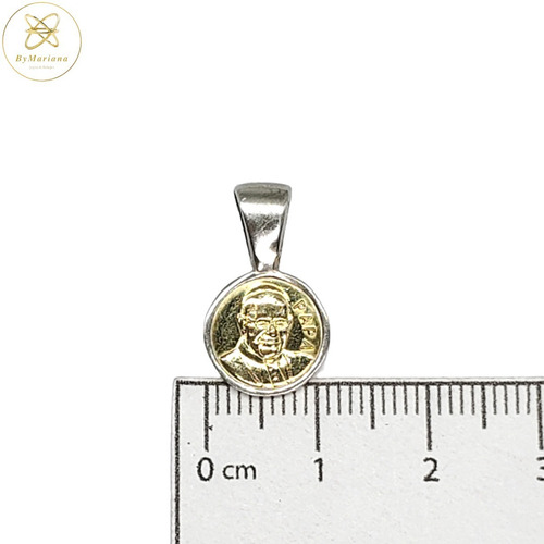 Imagen 4 de 5 de Dije Plata Y Oro Papa Francisco 12mm