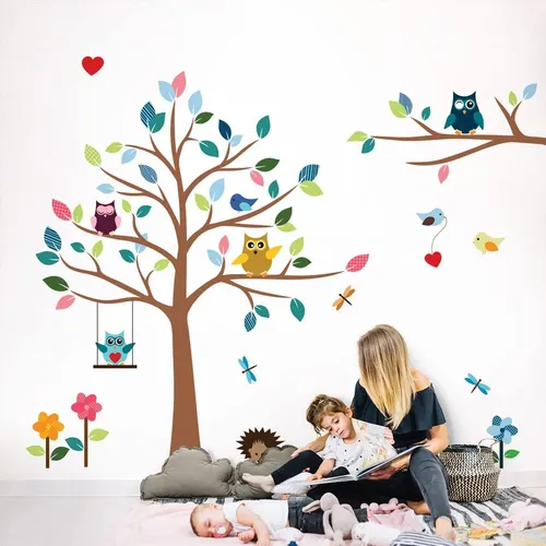 Calcomanías Pegatinas Cuarto Para Pared Con Búhos Y Árboles