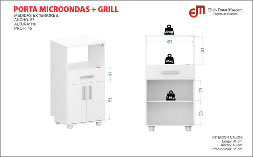 Imagen 6 de 9 de Mueble Para Microondas - Horno Eléctrico 1 Cajón 2 Puertas