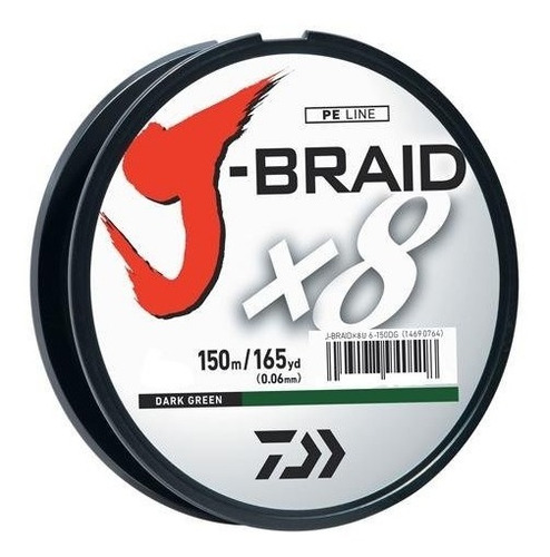 Daiwa J-braid 150m 8-strand Woven Round Braid Line, Verde Os