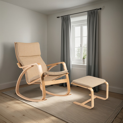 Sillón Mecedora Nórdico Modelo Volgar + Mesa Nuuk Nordico Beige Lino