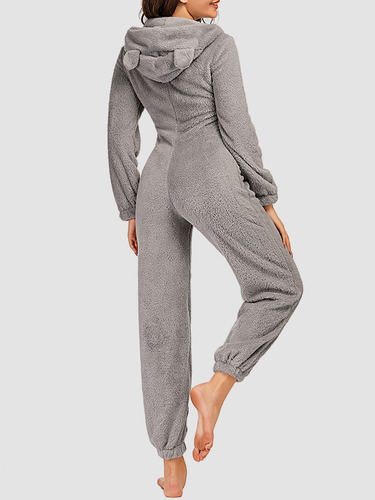 Imagem 7 de 9 de Pijama De Lã Feminino Fofo Macacão Com Capuz Com Zíper Front