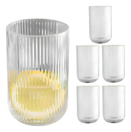Jogo 6 Copos Vidro Click House Versalhes Canelado ​420ml Drink Sucos