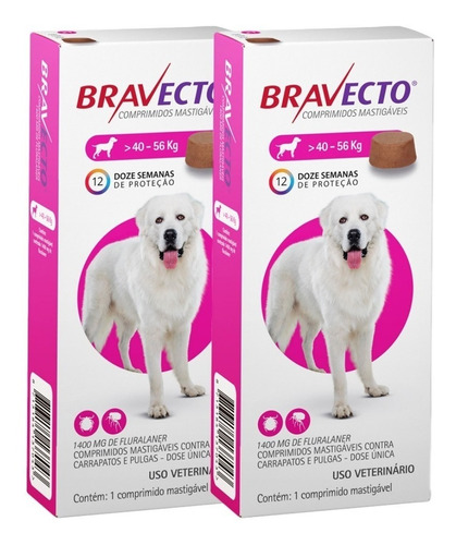 Bravecto Combo 2 Unid 1400mg Comprimido Cães De 40 A 56