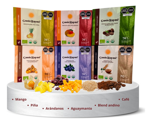 Chocolates 70% Cacao Con Frutas Gusto Raymi 30g Pack X 6 Uni