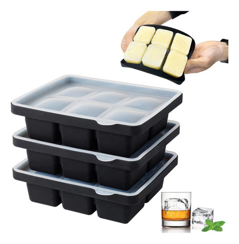 3 Peças Forma Gelo Cubo Com Tampa Rígida Flexível Fundo De S
