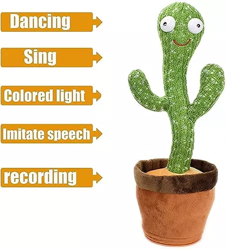  Emoin - El cactus baila y habla, repite lo que dices, juguete  electrónico de peluche con iluminación, grabación del cactus cantando y  repite tus palabras como juguete educativo, peluche para decoración 