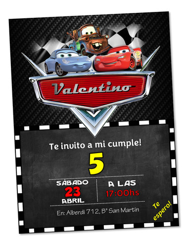 Invitación Cumpleaños Cars Editable Imprimible