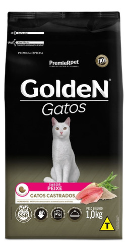 Ração Premier Golden Para Gatos Adultos Castrados Peixe 1kg
