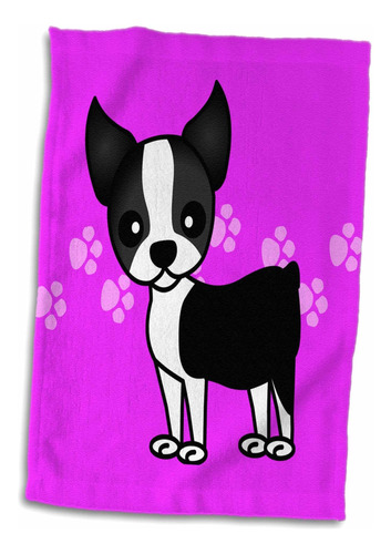 Toalla Fondo Estampado Huella Boston Terrier Color Morado 15