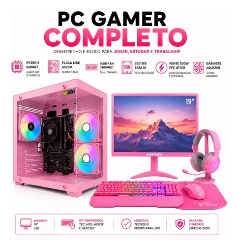 Pc Gamer Rosa Completo Ryzen 5 5600g Vega 7 Ssd 1tb 16gb