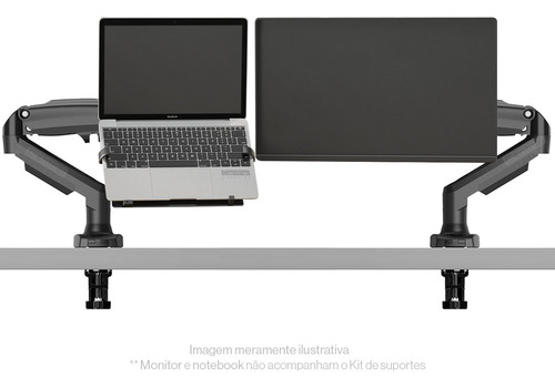 Kit 2 Suportes Monitor Pistão F80 + Bandeja Notebook Nbh-2 Preto