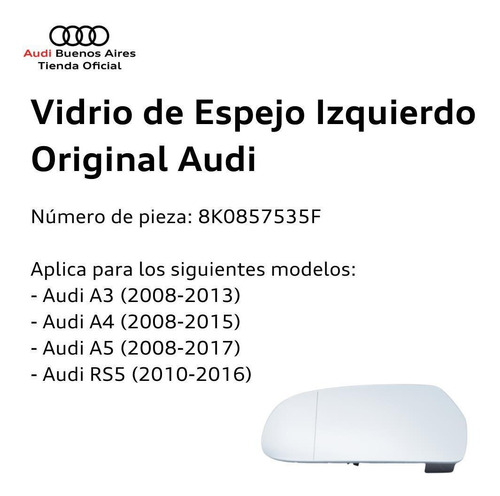 Imagen 2 de 8 de Vidrio De Espejo Izquierdo Audi A4 2011 Al 2015