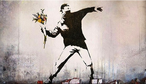 Cuadro Banksy Ramo De Flores 70 X 40 Cm Gratis Canvas