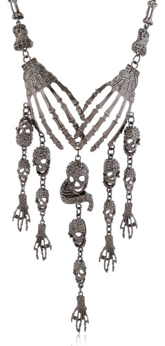 Halloween Punk Ghost Hands Layered Skull Necklace