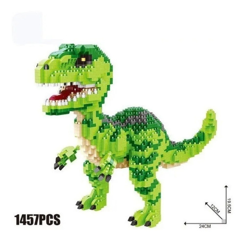 Figura Armable Smallblock De Dinosaurio Verde 1457pzs 20cm