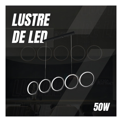 Lustre Moderno Led Luminária C/ Dimmer 100cm Preto Círculos 110V/220V