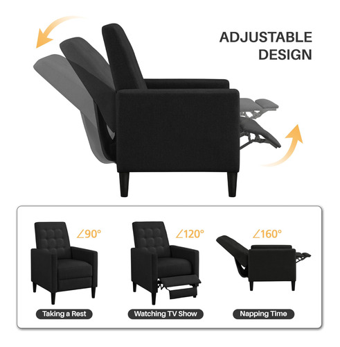 Silla Reclinable Tela Moderna Sofá Individual Ajustable
