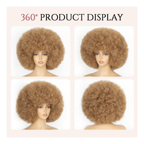 Peluca Afro 1970 Para Mujer, Miel Rubia, Corte Afro