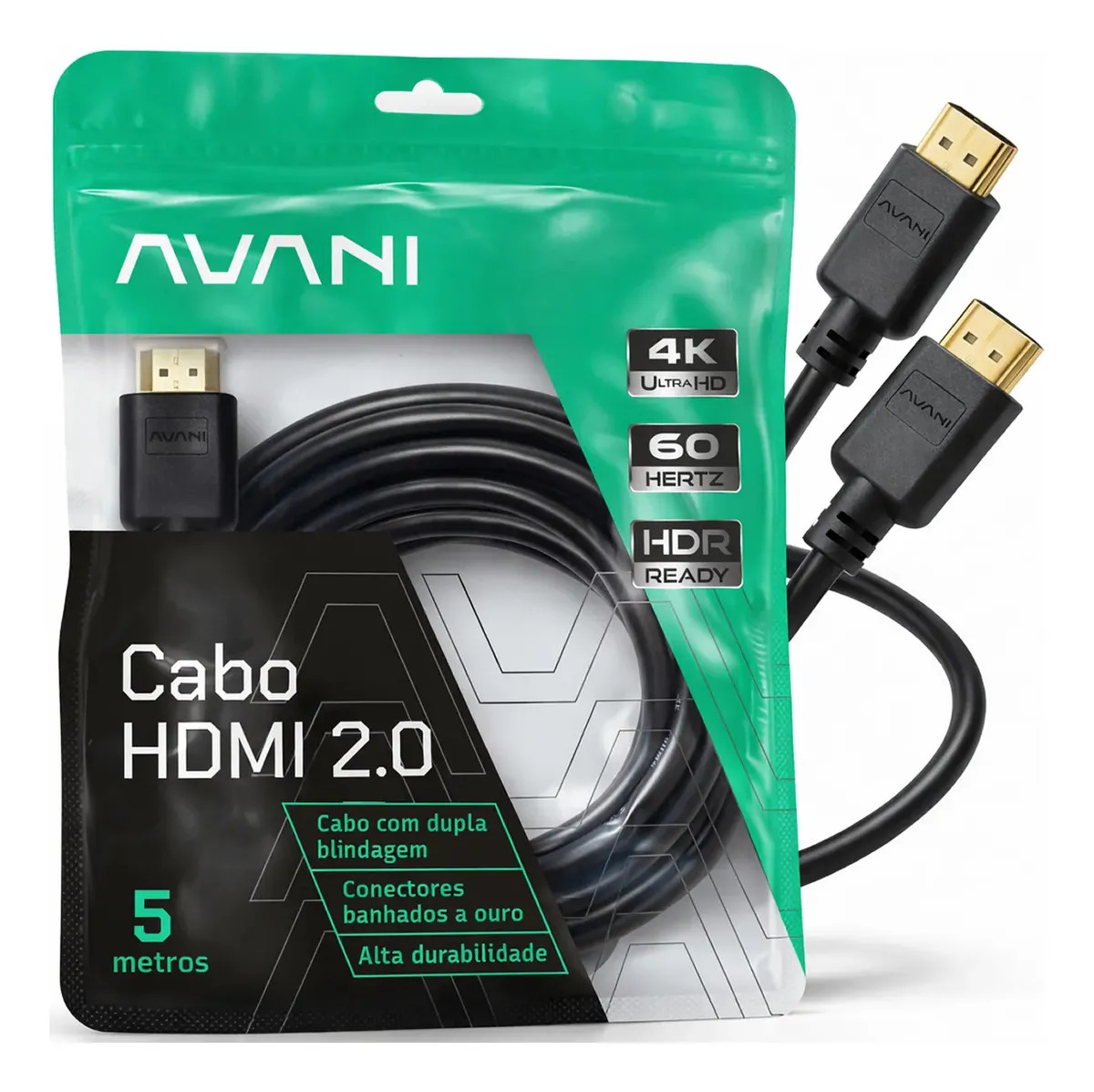 Cabo HDMI 5m Reforçado Dupla Blindagem Alta Durabilidade Versão 2.0 4K Ultra HD HDR ARC CEC Ethernet Conector Banhado a Ouro 5 metros