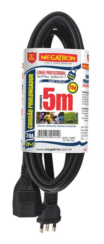 Cordao Prolongador Pp 3x2,50x5,00mt 2p+t 20a/250v Pt Megatr