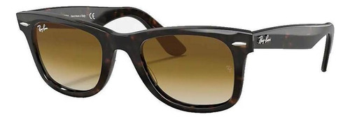 Óculos de sol Ray-Ban Wayfarer Original Classic Large armação de acetato cor polished tortoise, lente light brown de cristal degradada, haste polished tortoise de acetato - RB2140