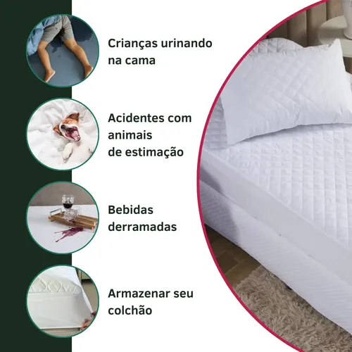 Protetor De Colchão Impermeável Casal Matelado Antialérgico Antiácaro Resistente A Líquidos Toque Macio Branco