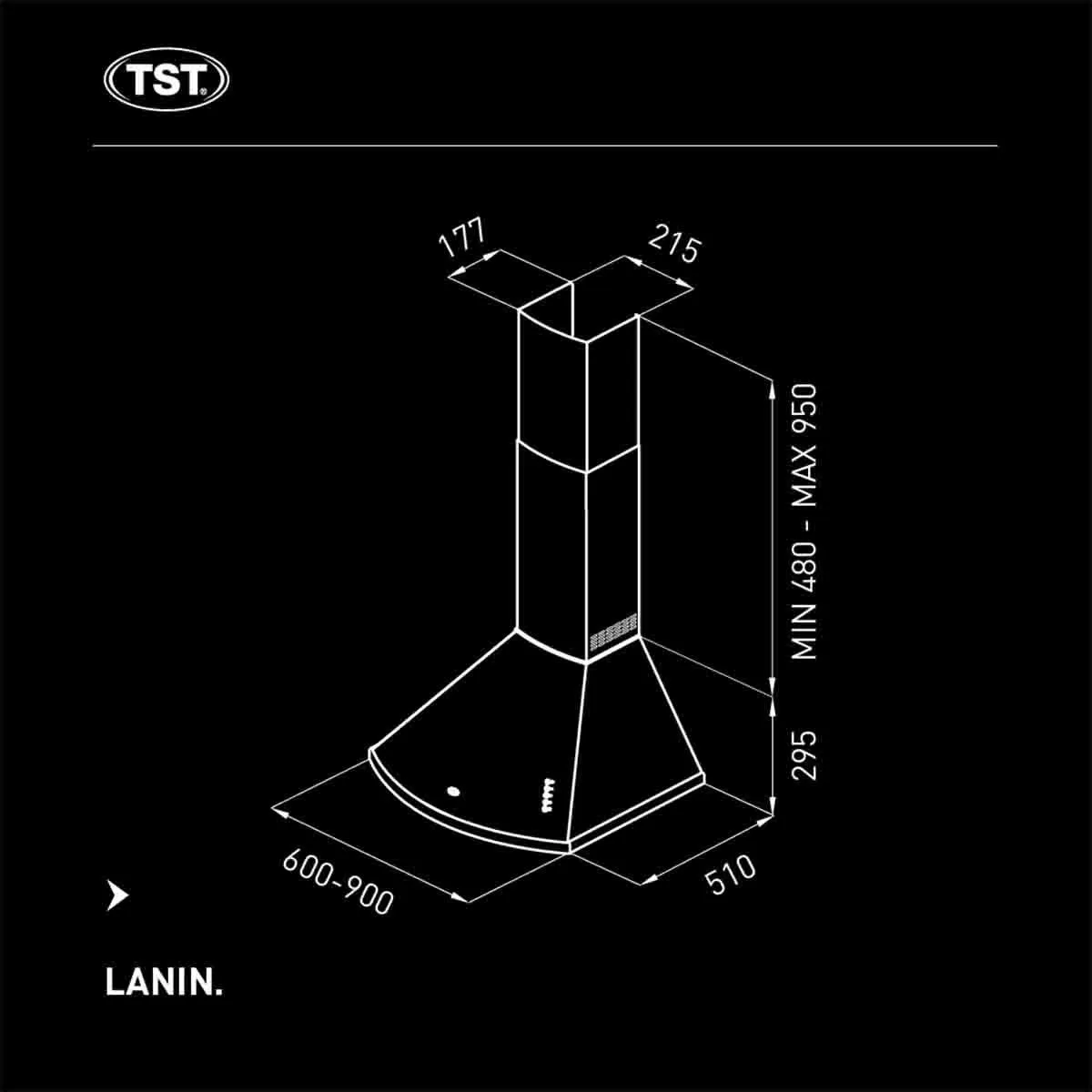 Extractor purificador de cocina TST Lanin ac. inox. de pared 600mm x 295mm x 510mm acero inoxidable 220V