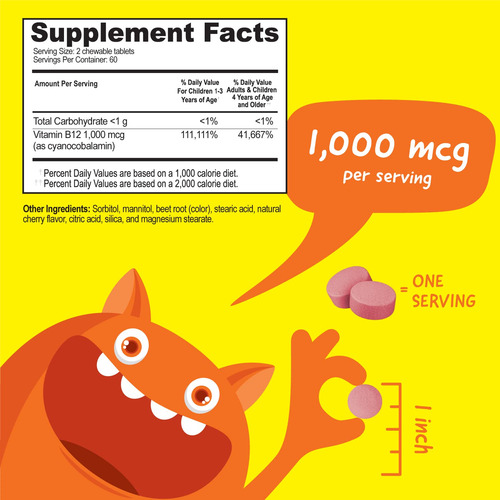 Tabletas Masticables De Vitamina B12 Vitaworks Kids 1000 Mcg
