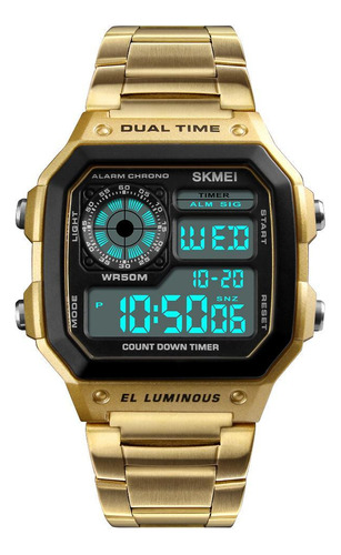 Relógio Masculino Skmei 1335 Digital Quadrado Led Dourado