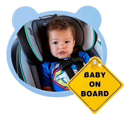 Espejo Para Bebé Retrovisor Para Auto + Señal De Seguridad Color Azul