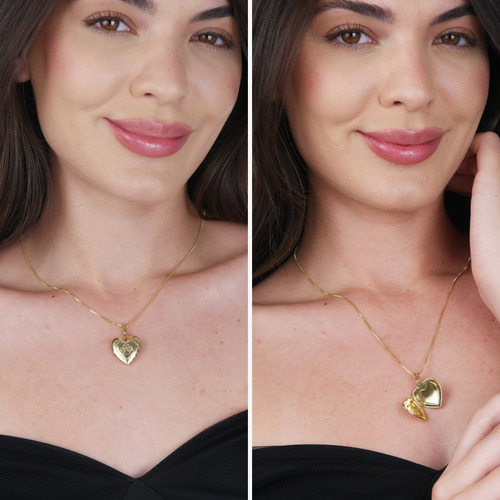 Colar Relicário Coração Cachorro Semi Joia Banhado Ouro 18k Cor Dourado
