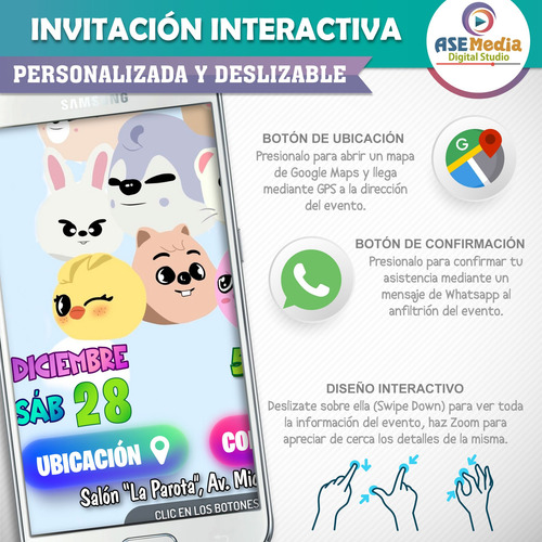 Invitación Interactiva Kpop Stray Kids Zoo Botones