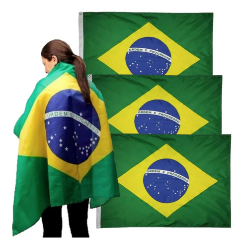 Kit 3 Bandeiras Do Brasil 1,5m 0,90m 150cm 90cm Manifestação