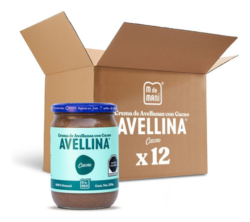 Avellina Cocoa Marca M De Maní. Caja Con 12 Pzs Frasco 320 G