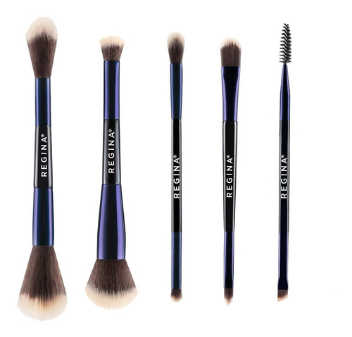 Imagen 1 de 5 de Set De Brochas Maquillaje Doble Regina Etiqueta Azul