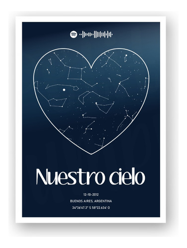 Mapa Estelar Personalizado Póster Imprimible Código Spotify