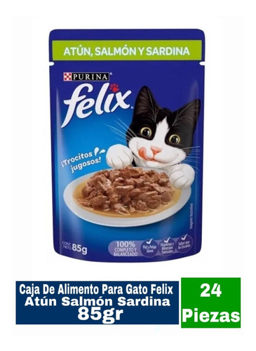 Caja De Alimento Para Gato Felix Atún Salmón Sardina 24 Pzas