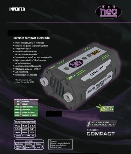 Imagen 2 de 5 de Soldadora Inverter Compacta 170 Amp Neo Electrodo Mma Ie9170