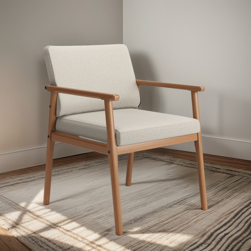 Poltrona Premium Up Com Base De Madeira Linho Areia