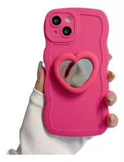 Funda De Silicona Para iPhone Con Espejo Corazón Pop Socket