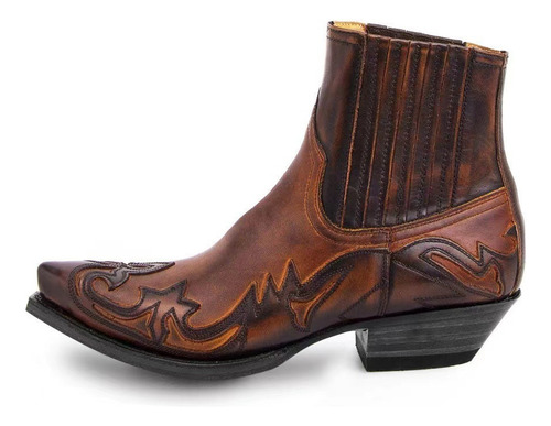 B Botas Vaqueras Tacón Alto Bordadas Punta En Punta Botines