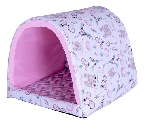 Cama Caminha Tenda Iglu Para Cães Pet Impermeável Lavável Cor Paris Rosa