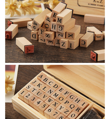 Juego De Sellos Multiusos De Madera Con Letras Y Números Del